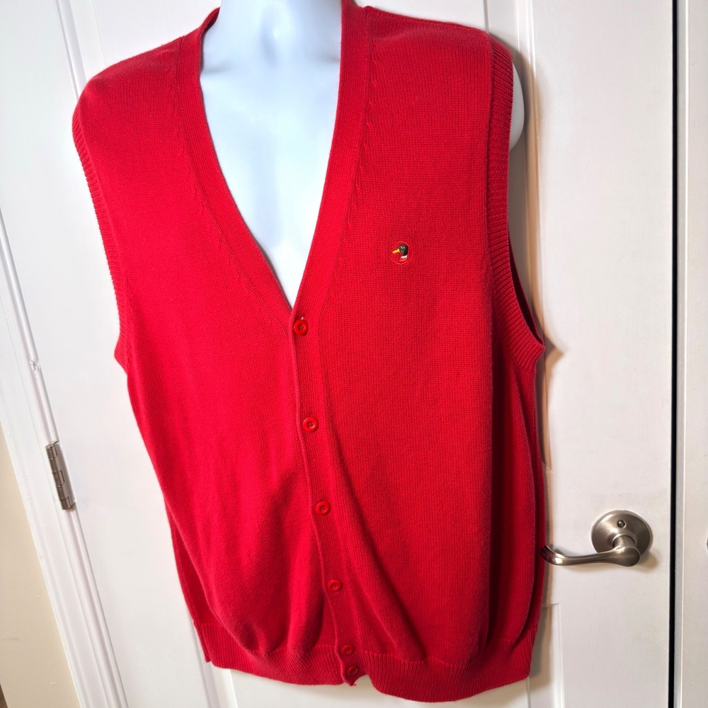 Duck Head Vintage Red Cotton Cardigan Sweater Vest Embroidered Logo Large